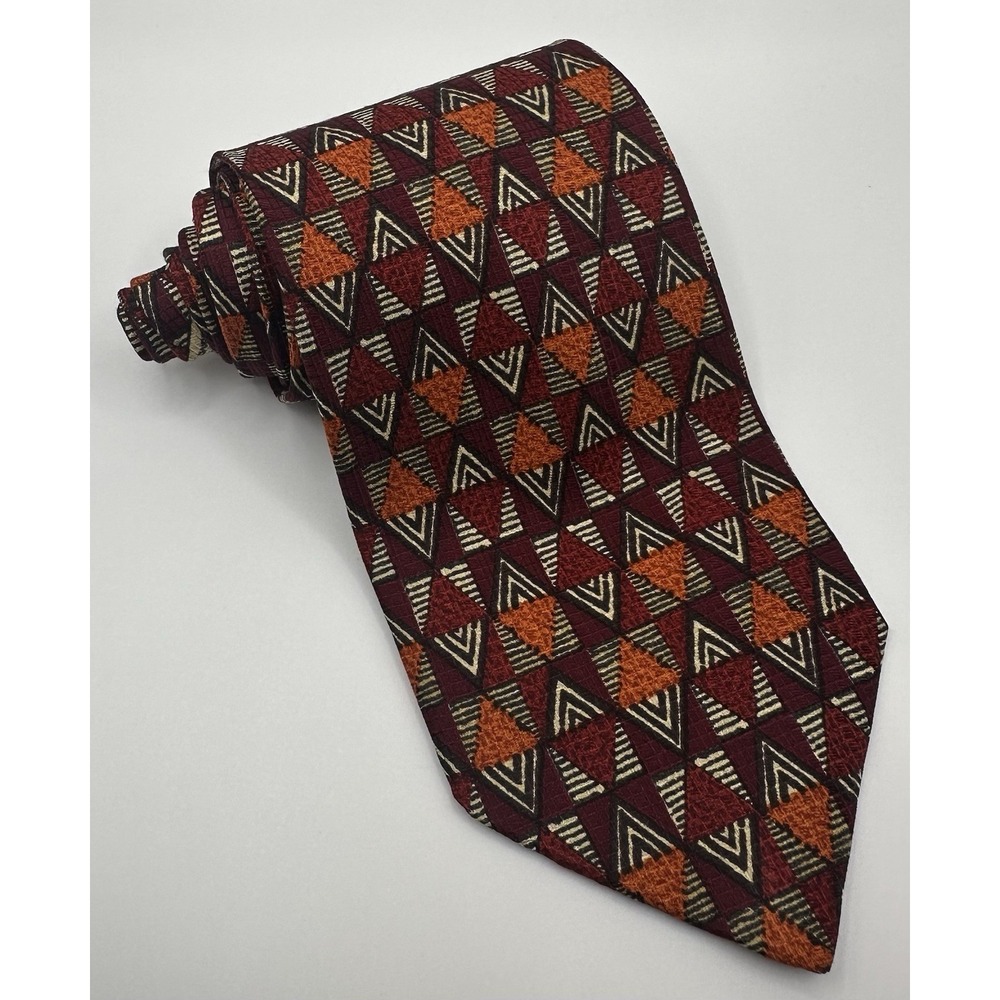ERMENEGILDO ZEGNA Men's Tie Silk ITALY Geometric‎ Red White Special Edition. D2